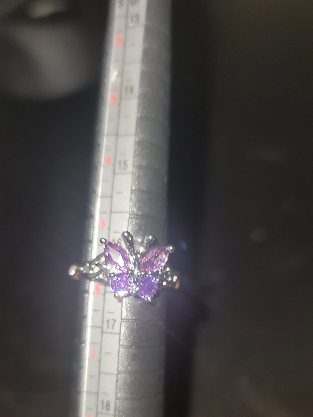 Sterling Silver Butterfly Ring with Purple Gemstones